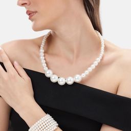 Anouk White Pearl Necklace Earrings and Adjustable Pearl Bracelet Set-picture-10
