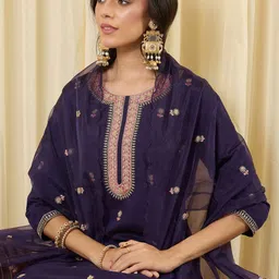Indo Era Women Ethnic Motifs Embroidered Regular Thread Work Kurta with Trousers & With Dupatta-picture-36