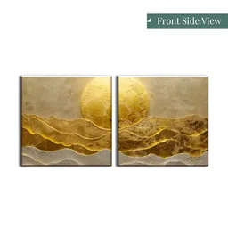 OLIVE TREE Brown & Gold-Toned 2 Pieces Abstract Wooden & Canvas Wall Arts image 4