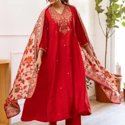 KALINI Women Ethnic Motifs Embroidered Regular Thread Work Kurta with Trousers & With Dupatta-picture-20