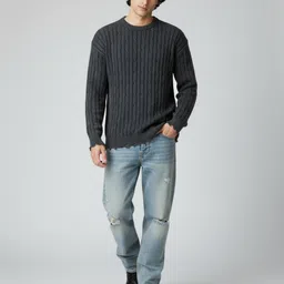glitchez Cable Knit Distressed Hem Pullover image 3
