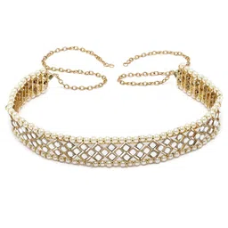 KARATCART Gold-Plated Kundan Studded & Pearl Beaded Kamarband image 3