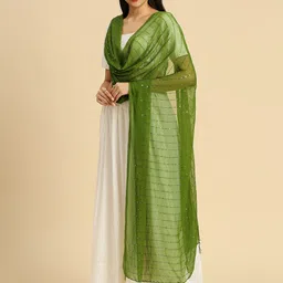 Dupatta Bazaar Striped Sequinned Chiffon Dupatta image 3