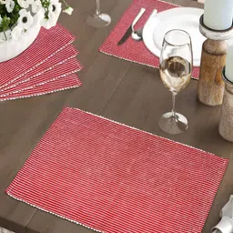 HOKIPO 6 Pieces Red Striped Cotton Table Placemats image 3
