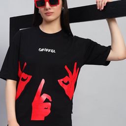 GRIFFEL Women Printed Pure Cotton Pockets T-shirt-picture-27