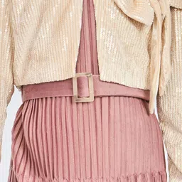 Peppermint Girls Self Design Sequined A-Line Dress with Jacket image 3