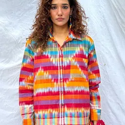 Chidiyaa Print Mandarin Collar Cotton Shirt Style Top-picture-14