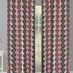 Aura Maroon & Brown Set of 4 Floral Long Door Curtain image 1