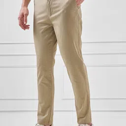 HIGHLANDER Men Solid Mid-Rise Slim Fit Chinos Trousers image 3