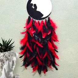 COLOR SPLASH Black & Red Couple Sleeping On Moon Hanging Dream Catcher Wall Decor-picture-28