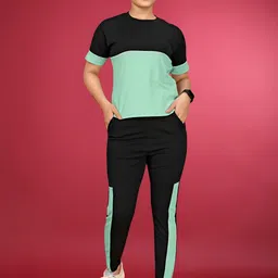 JK Creation Colourblocked Round Neck T-Shirt & Trousers Co-Ords-picture-35