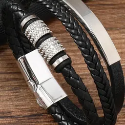 roadster MEENAZ Men Black Leather Bracelet-picture-45