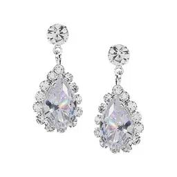 Peora Silver Plated Cubic Zirconia & Crystal Studded Necklace With Drop Earrings image 3