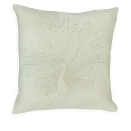 Sun Rise Cream-Coloured Set of 5 Square Shape Peacock Embroidered Cushion Covers image 2