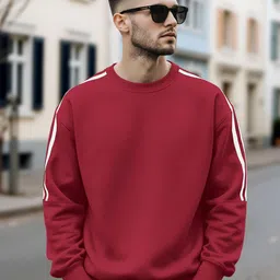 Fashion And Youth Men Solid Double Striped Round Neck Long Sleeves Pullover Sweatshirt-picture-23