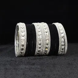 ZULKA Set of 28 Alloy Artificial Stones and Beads Studded Velvet Bangles-image-13