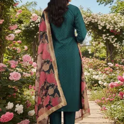 SZN Women Floral Embroidered Regular Thread Work Kurta with Trousers & With Dupatta image 4