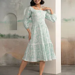 DressBerry Women Floral Printed Halter Neck Fit & Flare Dress-picture-32