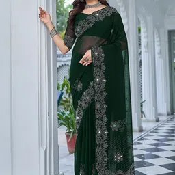 KALINI Ethnic Motifs Embellished Beads and Stones Work Pure Georgette image 5