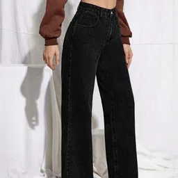 NUCOUTHS Women Super Wide Leg High-Rise Stretchable Jeans image 2