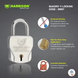 harrison Padlock 52mm 6 Lever with 4 Keys QUADRO-5567 Pack of 1/ Lock and key Padlock Padlock image 3