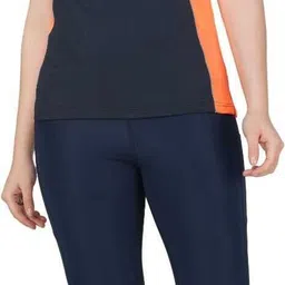 palomi Women Colorblock Polo Neck Polyester Blue, Orange T-Shirt-picture-14