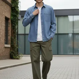 glitchez Spread Collar Pure Cotton Chambray Oversized Casual Shirt image 2