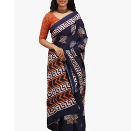TROPWEAR Ethnic Motifs Block Print Pure Cotton Saree-picture-31
