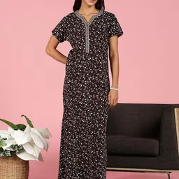 9shines Label Floral Printed Notch Neck Short Sleeves Maxi Nightdress-picture-21