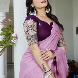 K 5 Fashion Checked Pure Chiffon Ready to Wear Saree image 2