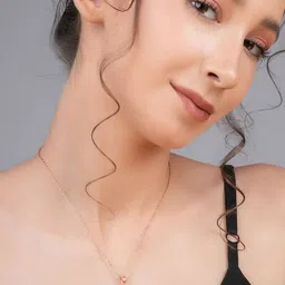 STYOLLO Rose Gold-Plated American Diamond Studded Geometric Pendant With Chain image 4