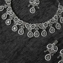 VATSALYA creation Grey Artificial Stones Necklace & Earring With Maangtika Set image 2