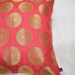 RoyalDeco Coral & Peach 4 Pieces Ethnic Motifs Brocade Square Cushion Covers image 5