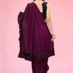 fashion field Sequinned Ruffles Ready to Wear Saree image 4