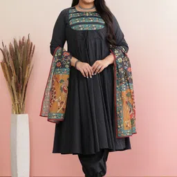 anayna Floral Yoke Design Chanderi Cotton Anarkali Kurta With Dhoti Pants & Dupatta-picture-14