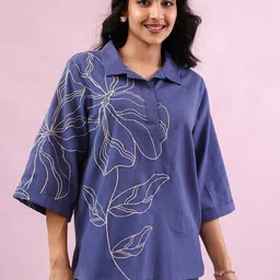 MISRI Embroidery Pure Cotton Top With Trousers Co-Ords image 4