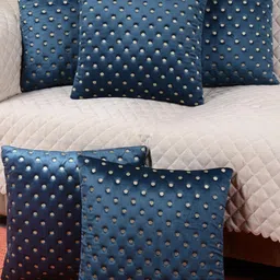tanlooms Decorative Dot Design Set of 1, Blue Color Velvet Cushion Covers image 3