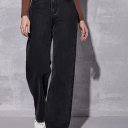 NUCOUTHS Women Super Wide Leg High-Rise Stretchable Denim Jeans-picture-12