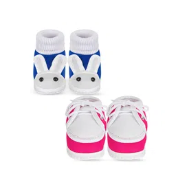NESKA MODA Kids Set Of 2 Blue & Pink Bunny & Solid Slip On Cotton Booties image 3