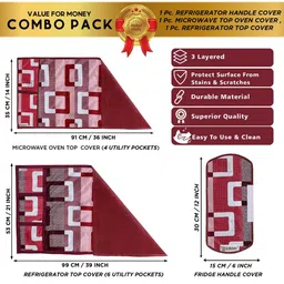 E-Retailer 3Pc Purple Patterned Waterproof Refrigerator & Handle Cover With Oven Cover image 5