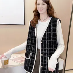 StyleCast Women Checked Sleeveless Sweater Vest-picture-11