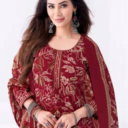 Simmu Women Floral Printed Regular Pure Cotton Kurta with Trousers & With Dupatta image 4