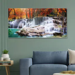 nestroots White Canvas Framed Autumn Cascade Nature's Vibrant Symphony Wall Painting(12X24 Inch)-picture-24