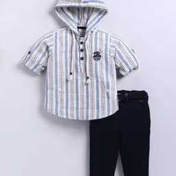 LITTLE COLLARS Boys Striped Hooded Pure Cotton Shirt With Trousers-picture-44
