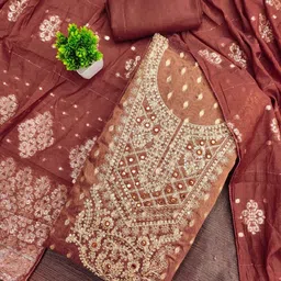 BlissFlair Floral Embroidered Sequinned Unstitched Dress Material-image-72