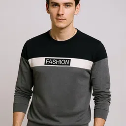 AUTNA Men Colourblocked Round Neck Cotton T-shirt-picture-33