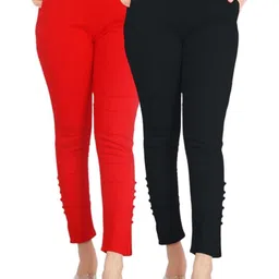 SAJATA Women Red Cotton Casual Cigarette Trousers-image-17