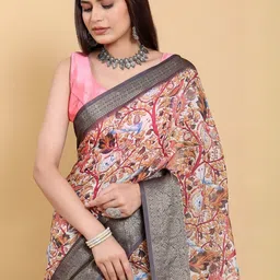 Suraj pari singh Women Ethnic Motifs Printed Pure Linen Saree image 2