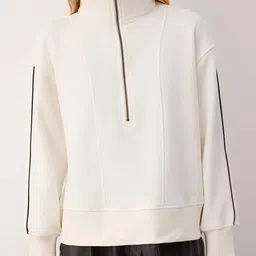 Trendyol Women Solid Mock Collar Half Zipper Oversized Sweatshirt-image-45