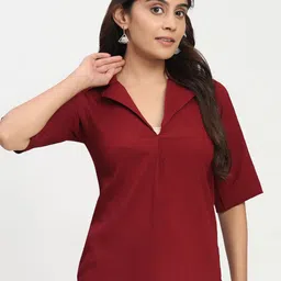 TrendRush Lapel Collar Crepe Top image 3